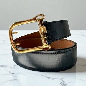 Hermes Black Leather Gold Buckle Women’s Belt